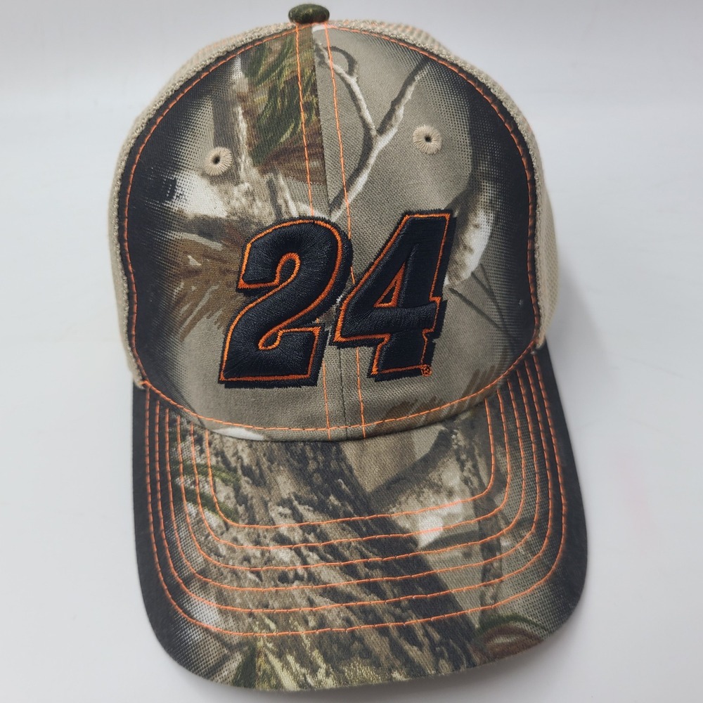Jeff Gordon Hat Snapback Mesh Team Realtree Camo Beige Black Orange‎ NASCAR #24